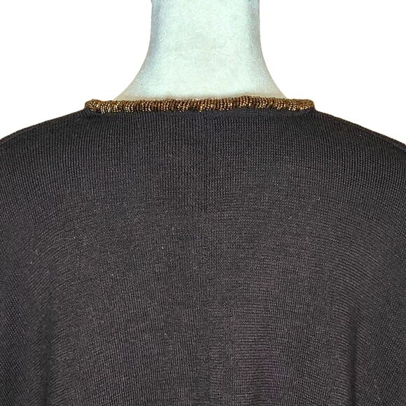 Marina Rinaldi Brown 100% Lana Wool Cape Poncho M/12-14 Beaded Trim Button Front - Picture 5 of 9